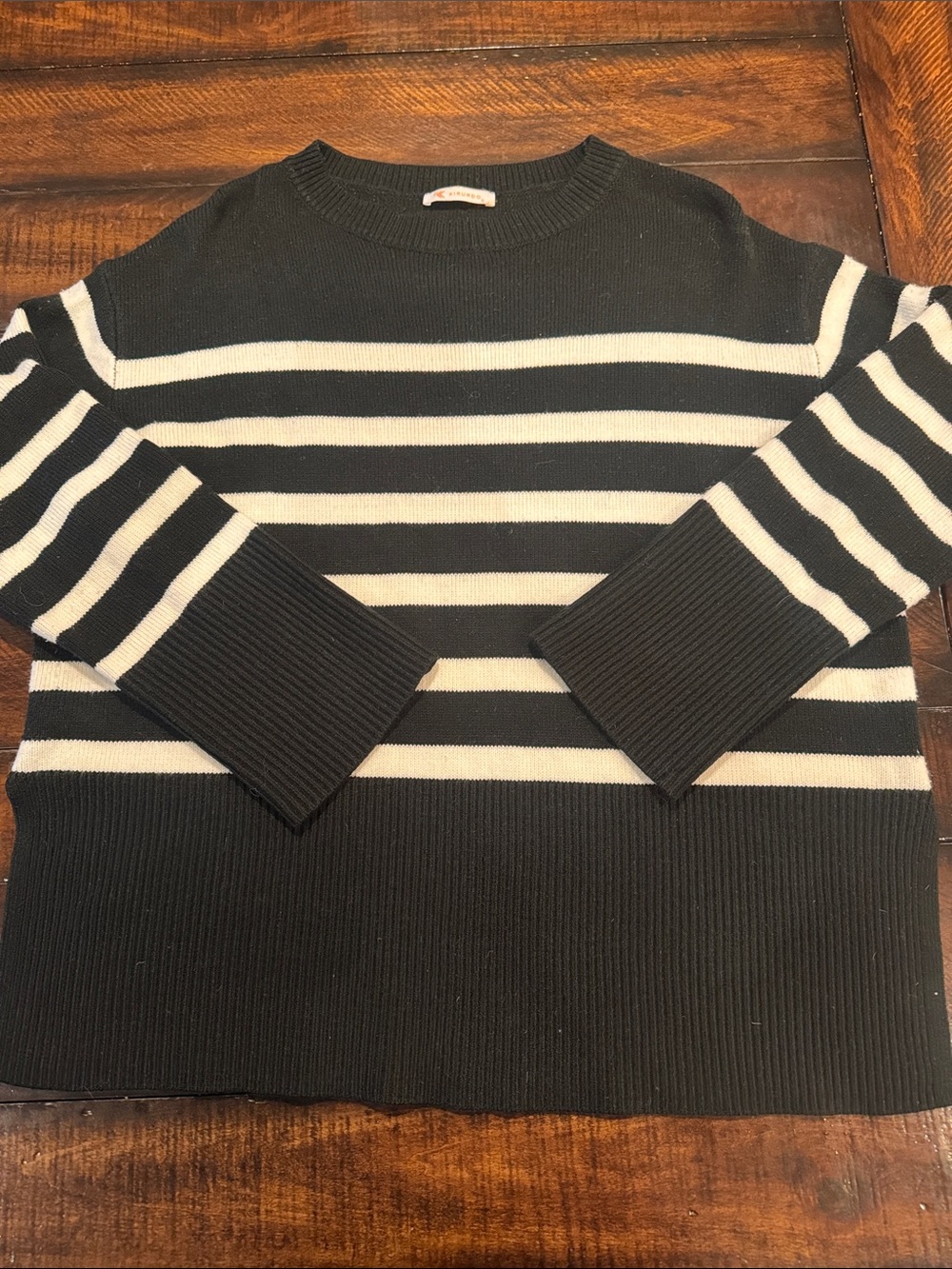 Kirundo Oversized Striped Ribbed Knit Crewneck Sweater - Black & White Small